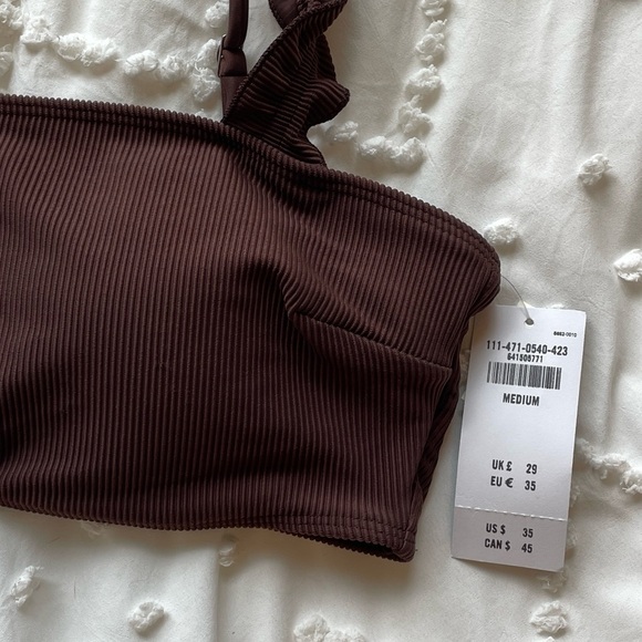 NWT Abercrombie & Fitch Brown Ribbed Ruffle Bathing Suit Top Size Medium - Picture 3 of 3